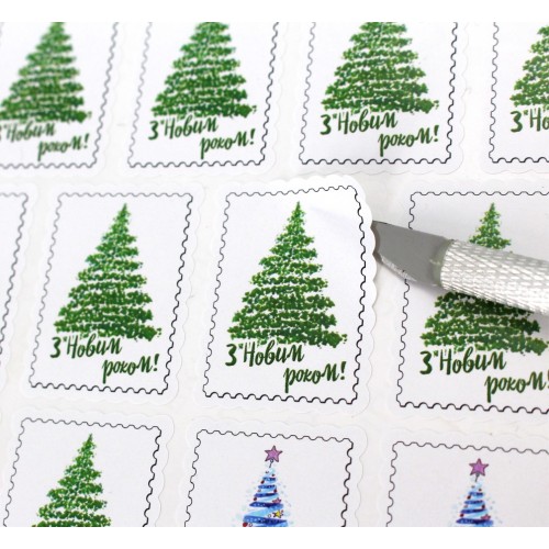 Наклейки - марки "Ёлочки" 30х40мм, набор 19шт