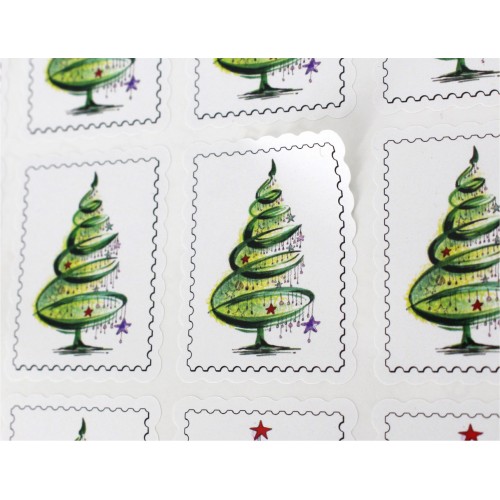 Наклейки - марки "Ёлочки" 30х40мм, набор 19шт