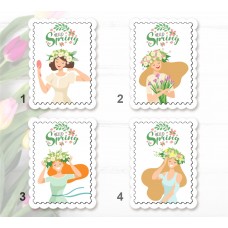 Наліпки - марки весняні, набір 19шт, 3х4см