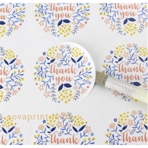 Наклейки "Thank you" цветы, 45 мм 43 шт