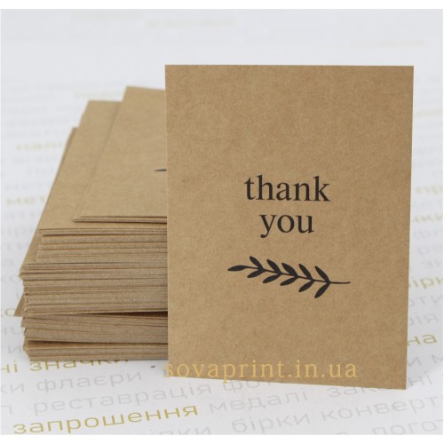 Крафтовая открытка 60х80мм  "thank you"
