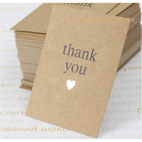 Крафтовая открытка 60х80мм "thank you" золотом